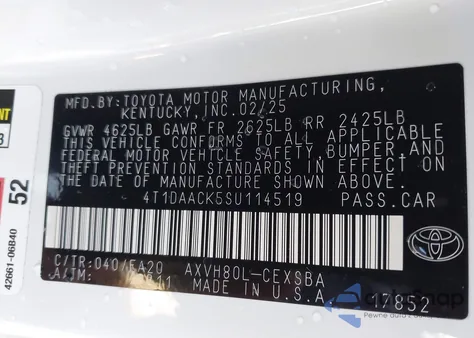 2025 Toyota Camry Se из США, поврежденный, VIN 4T1DAACK5SU114519